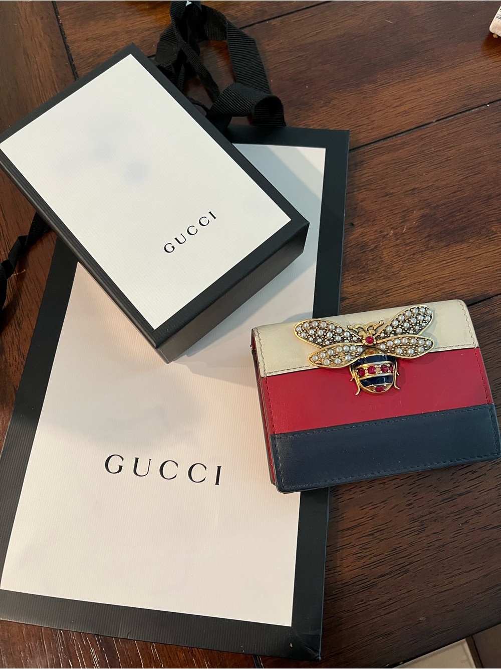 Gucci Queen Margaret Compact Wallet - Red, Navy, Cream